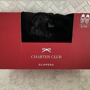 Charter Club Black Slippers. size L (9-10) NWT